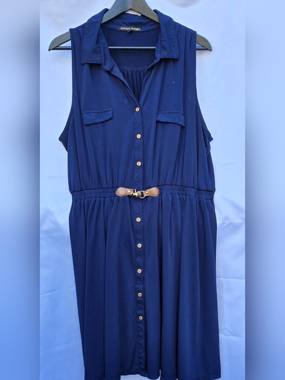 Always Indigo Navy Button-Front Sleeveless Dress